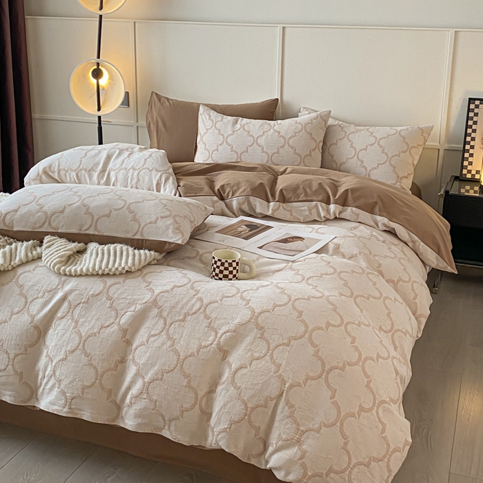 91家纺网 家纺一手货源 找家纺 ab家纺 2023新款沐云提花套件 沐云咖