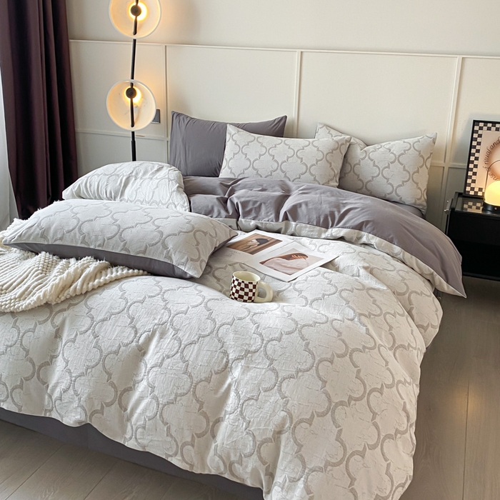 91家纺网 家纺一手货源 找家纺 ab家纺 2023新款沐云提花套件 沐云灰