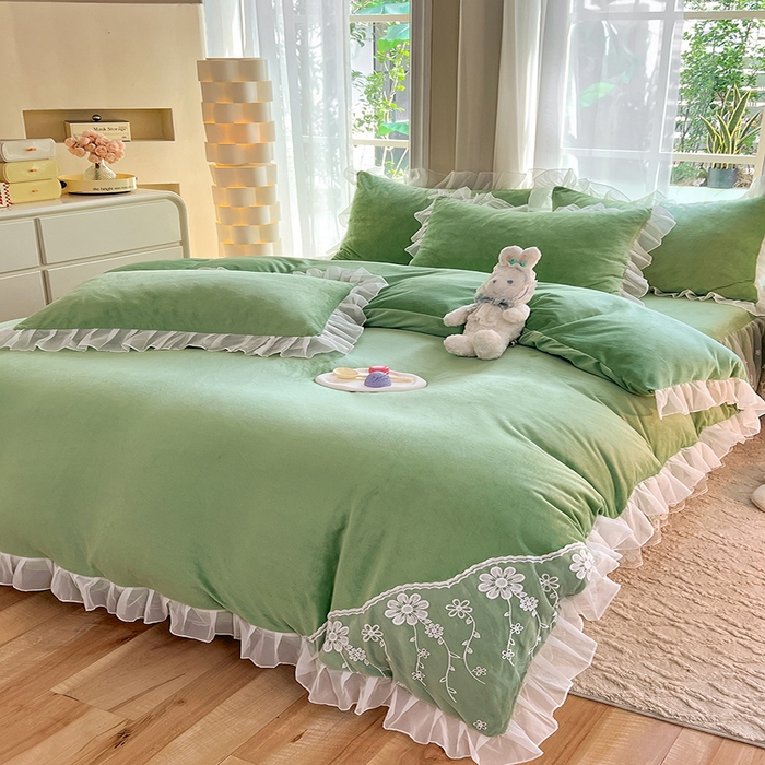 91家纺网 家纺一手货源 找家纺 唐人居 2025新款宝宝绒米朵系列-床裙 米朵-果绿