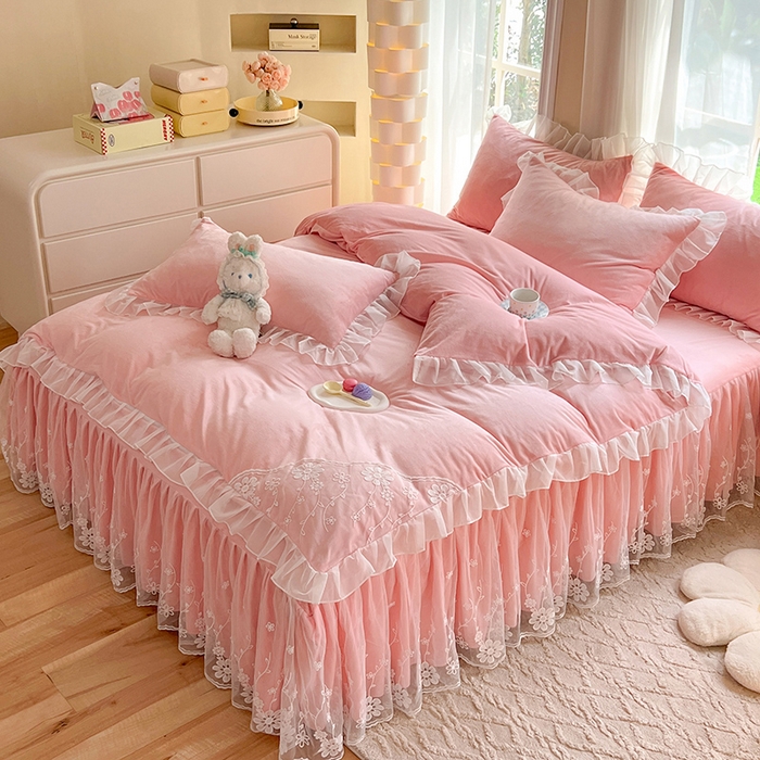 91家纺网 家纺一手货源 找家纺 唐人居 2025新款宝宝绒米朵系列-床裙 米朵-玉