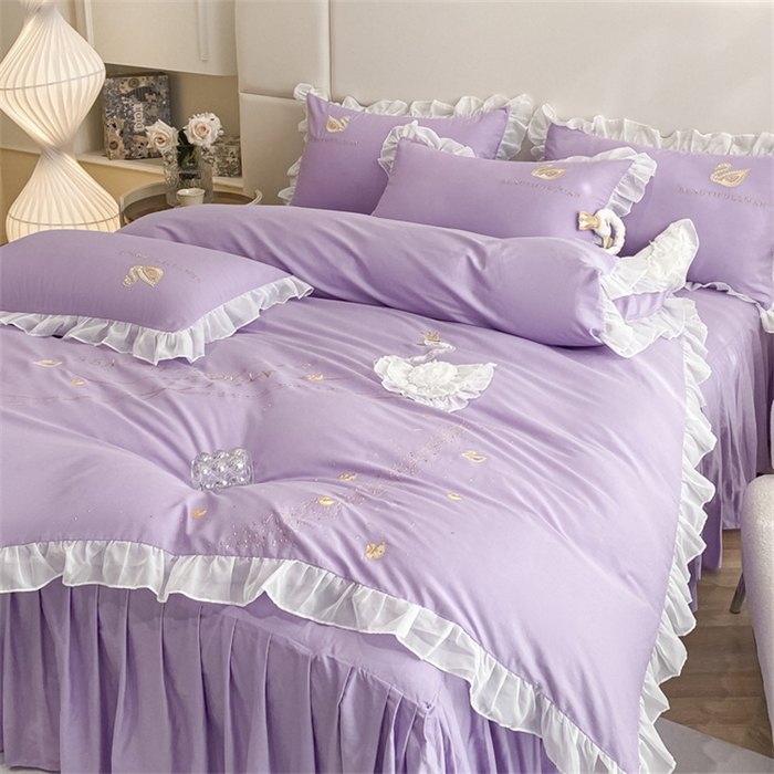 91家纺网 家纺一手货源 找家纺 丝印良品 2023新款全棉斯洛琪四件套系列 斯洛琪-紫