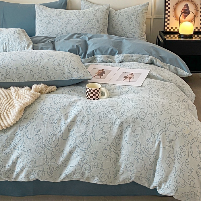 91家纺网 家纺一手货源 找家纺 ab家纺 2023新款沐云提花套件 线条蓝