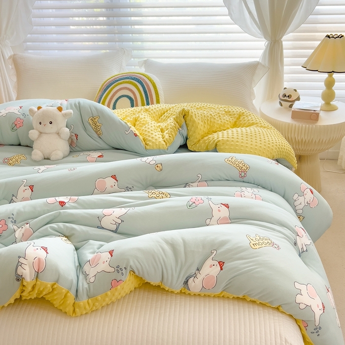 91家纺网 家纺一手货源 找家纺 米菲2023新款A类针织棉豆豆被冬被春秋被被芯被子 小象菲菲