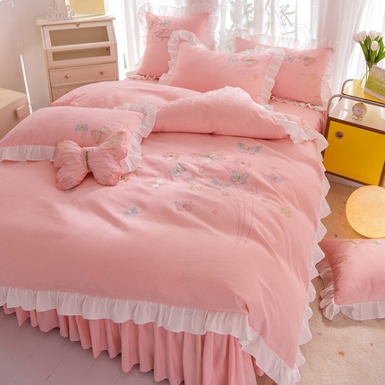 丝印良品 2023新款秋冬保暖云锦棉刺绣花边春卉系列四件套 春卉-粉玉