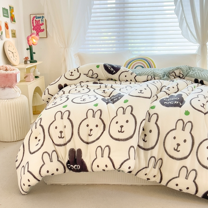 91家纺网 家纺一手货源 找家纺 米菲2023新款A类针织棉豆豆被冬被春秋被被芯被子 萌萌兔