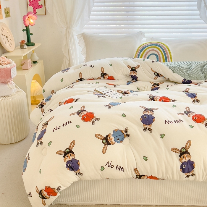 91家纺网 家纺一手货源 找家纺 米菲2023新款A类针织棉豆豆被冬被春秋被被芯被子 0兔博士