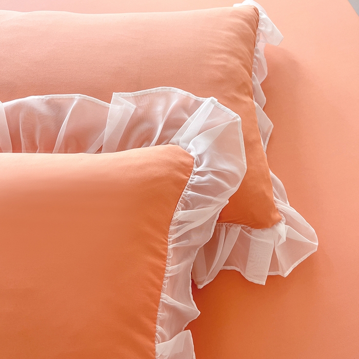 91家纺网 家纺一手货源 找家纺 唐人居 2025新款亲肤磨毛花边款床裙系列--秘密花园 秘密花园-橙