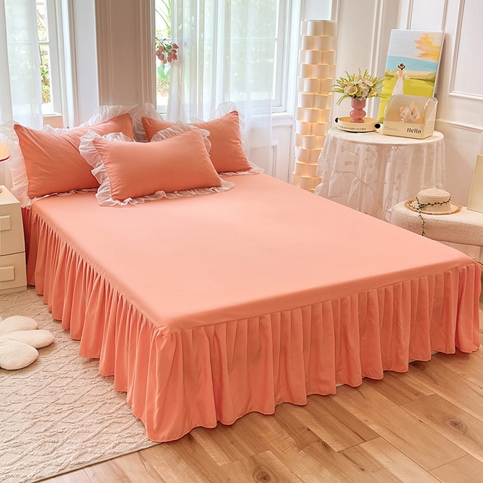 91家纺网 家纺一手货源 找家纺 唐人居 2025新款亲肤磨毛花边款床裙系列--秘密花园 秘密花园-橙