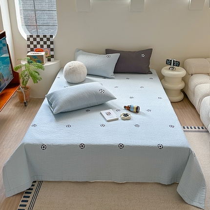 诗黛尔 2023秋冬新款全棉刺绣床单三件套可搭配被套 海盐蓝