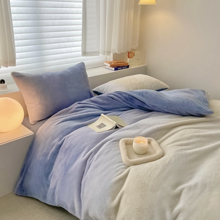 91家纺网 家纺一手货源 找家纺 金奇达家纺 2023新款【圣卡洛斯】渐变兔绒四件套 圣卡洛斯蓝