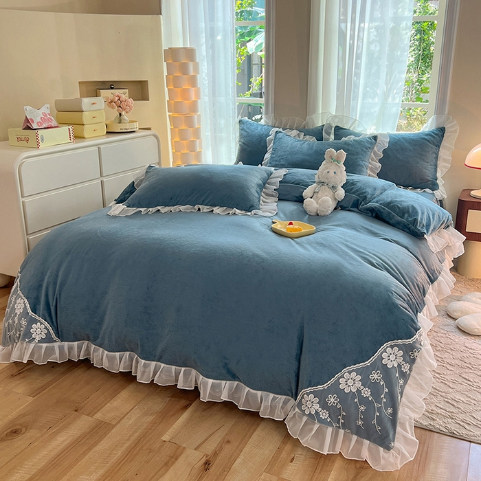 91家纺网 家纺一手货源 找家纺 唐人居 2025新款宝宝绒米朵系列-床裙 米朵-深蓝