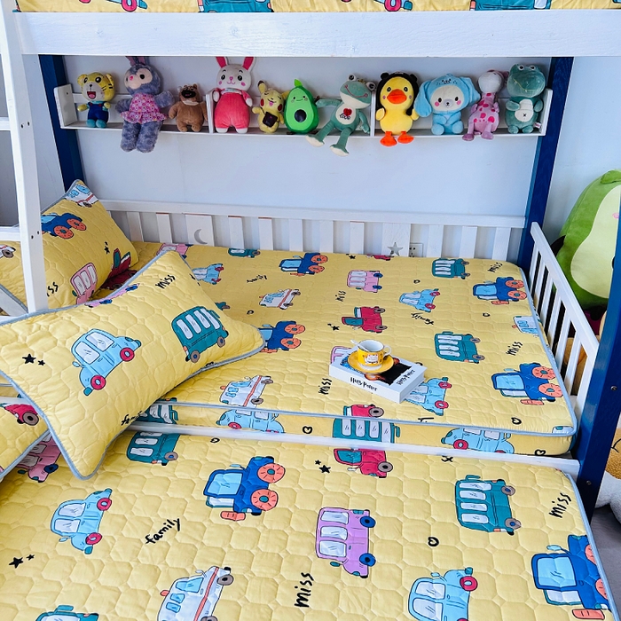 91家纺网 家纺一手货源 找家纺 小虾米 2023新款全棉卡通上下床夹棉系列床笠 小汽车黄