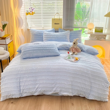 91家纺网 家纺一手货源 找家纺 （总）丝印良品 2023秋冬新款牛奶绒提花简约款牛奶绒四件套