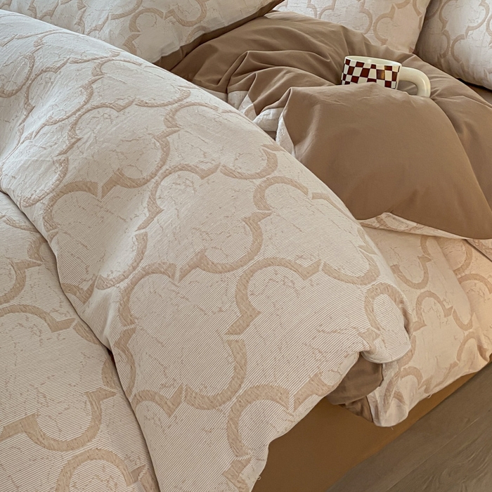 91家纺网 家纺一手货源 找家纺 ab家纺 2023新款沐云提花套件 沐云咖