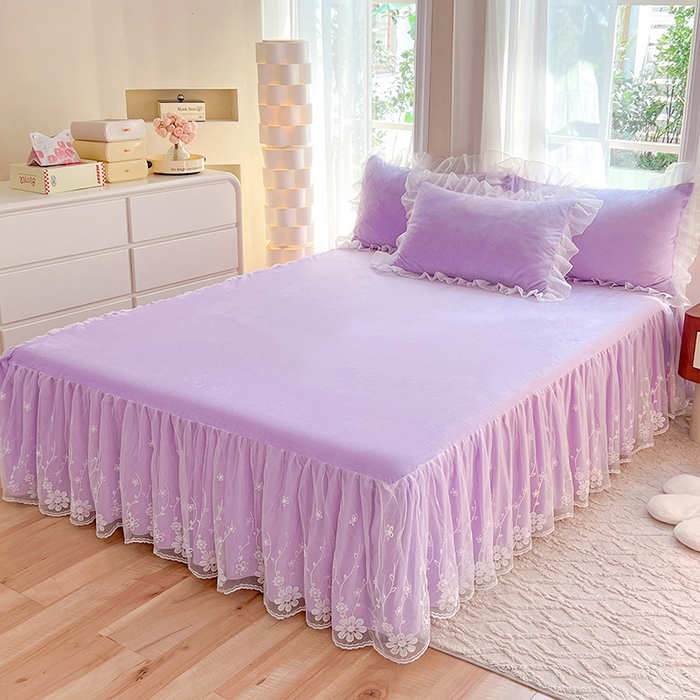 91家纺网 家纺一手货源 找家纺 唐人居 2025新款宝宝绒米朵系列-床裙 米朵-浅紫