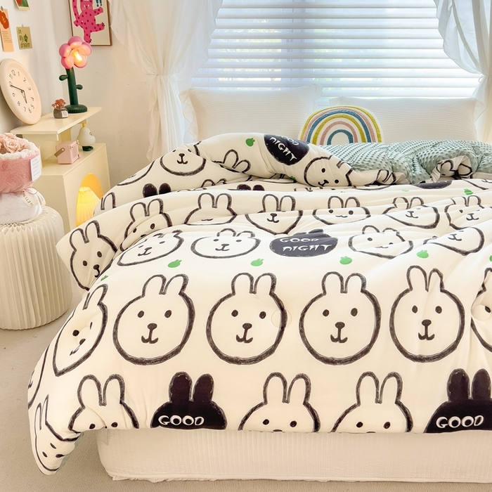 91家纺网 家纺一手货源 找家纺 米菲2023新款A类针织棉豆豆被冬被春秋被被芯被子 萌萌兔