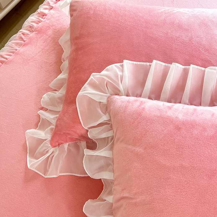 91家纺网 家纺一手货源 找家纺 唐人居 2025新款宝宝绒米朵系列-床裙 米朵-樱桃粉