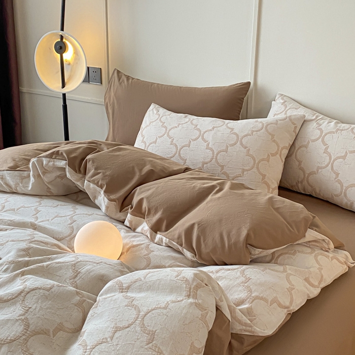 91家纺网 家纺一手货源 找家纺 ab家纺 2023新款沐云提花套件 沐云咖