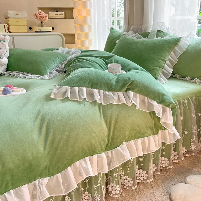 91家纺网 家纺一手货源 找家纺 唐人居 2025新款宝宝绒米朵系列-床裙 米朵-果绿