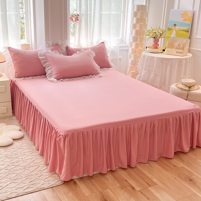 91家纺网 家纺一手货源 找家纺 唐人居 2025新款亲肤磨毛花边款床裙系列--秘密花园 秘密花园-樱桃粉