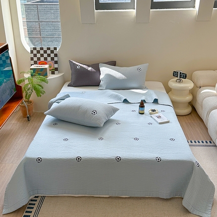 91家纺网 家纺一手货源 找家纺 诗黛尔 2023秋冬新款全棉刺绣床单三件套可搭配被套 海盐蓝