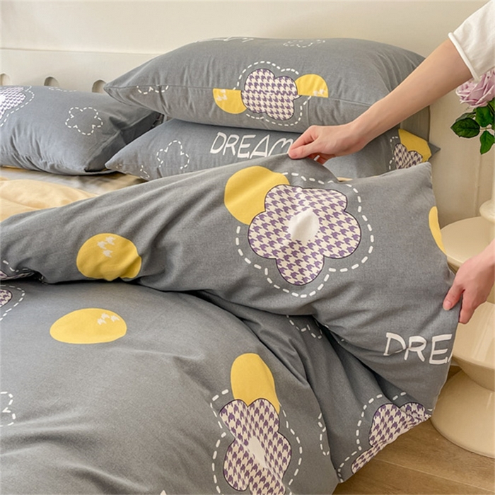 91家纺网 家纺一手货源 找家纺 棉乐町家居 2025新款全棉长绒棉磨毛四件套 追梦-灰