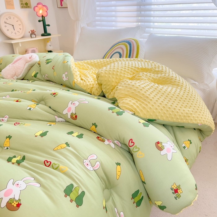 91家纺网 家纺一手货源 找家纺 米菲2023新款A类针织棉豆豆被冬被春秋被被芯被子 欢乐兔