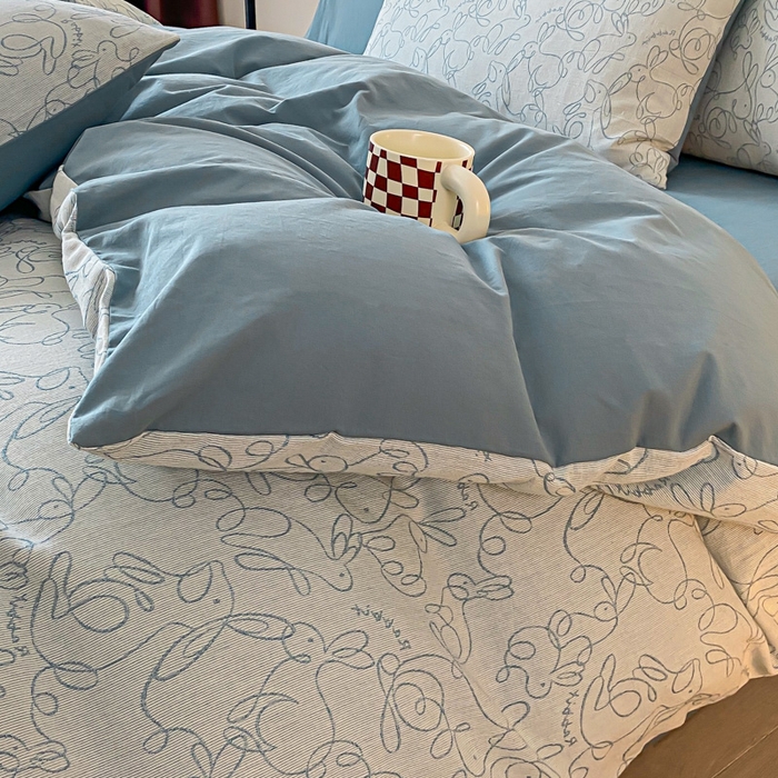 91家纺网 家纺一手货源 找家纺 ab家纺 2023新款沐云提花套件 线条蓝