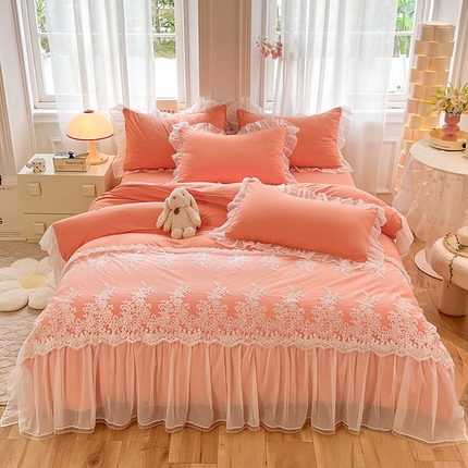 唐人居 2025新款亲肤磨毛花边款床裙系列--秘密花园 秘密花园-橙