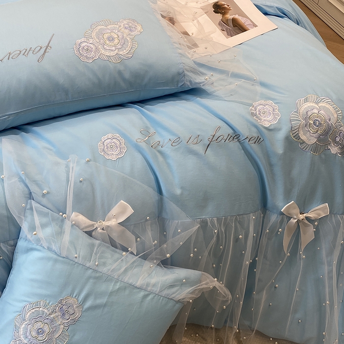 91家纺网 家纺一手货源 找家纺 （总）丝印良品 2023新款秋冬保暖60S全棉蕾丝刺绣丽丽贝尔系列四件套