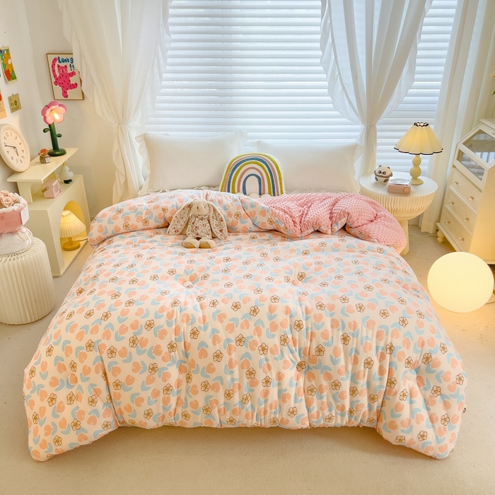 91家纺网 家纺一手货源 找家纺 米菲2023新款A类针织棉豆豆被冬被春秋被被芯被子 花颜