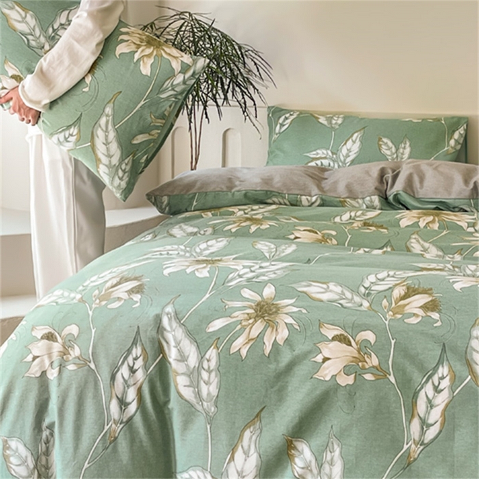 91家纺网 家纺一手货源 找家纺 棉乐町家居 2025新款全棉长绒棉磨毛四件套 花香溢梦-绿