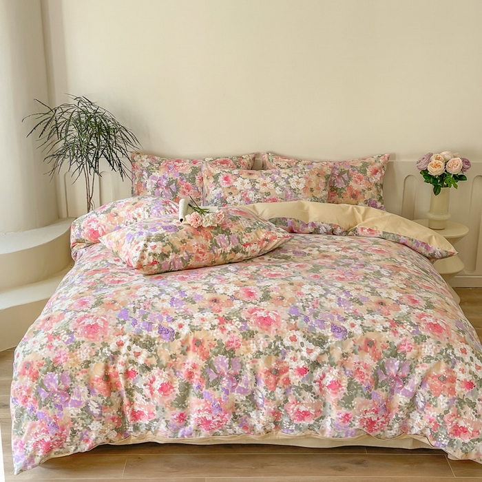 91家纺网 家纺一手货源 找家纺 首爱家纺 2025新款全棉长绒棉磨毛四件套 莫奈花园