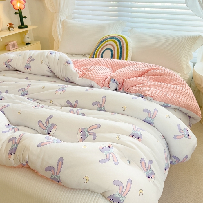 91家纺网 家纺一手货源 找家纺 米菲2023新款A类针织棉豆豆被冬被春秋被被芯被子 星兔兔