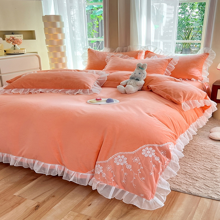 91家纺网 家纺一手货源 找家纺 唐人居 2025新款宝宝绒米朵系列-床裙 米朵-橙