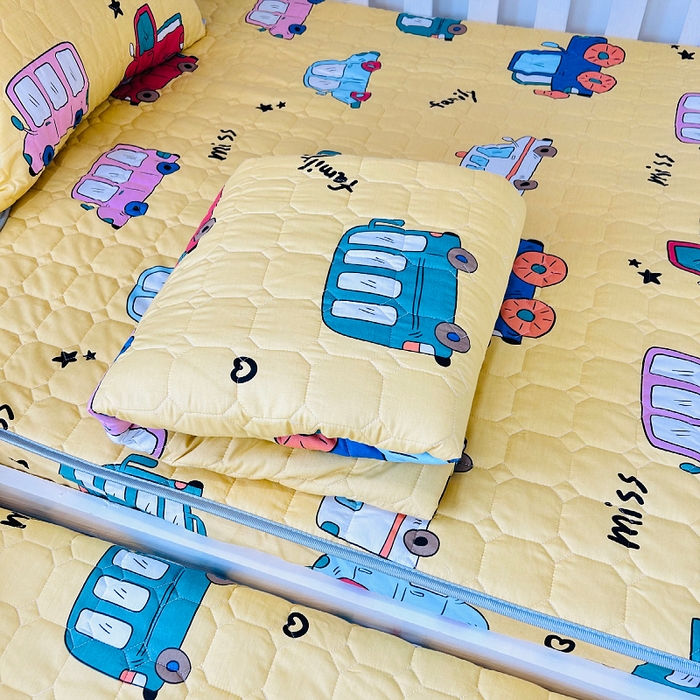 91家纺网 家纺一手货源 找家纺 小虾米 2023新款全棉卡通上下床夹棉系列被套 小汽车黄