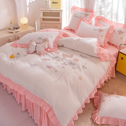 丝印良品 2023新款秋冬保暖云锦棉刺绣花边春卉系列四件套 春卉-白玉