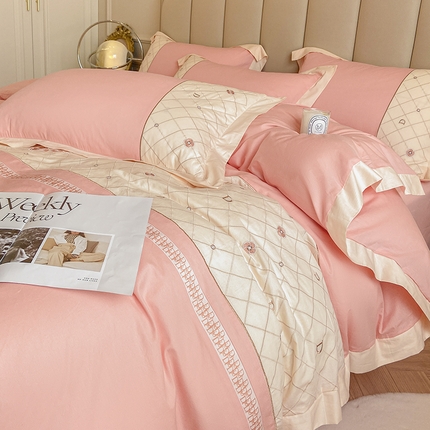 91家纺网 家纺一手货源 找家纺 （总）丝印良品 2025秋冬保暖60S全棉刺绣拼接菲曼系列四件套