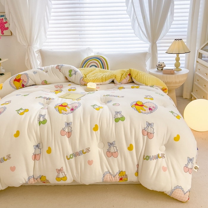 91家纺网 家纺一手货源 找家纺 米菲2023新款A类针织棉豆豆被冬被春秋被被芯被子 0维尼熊