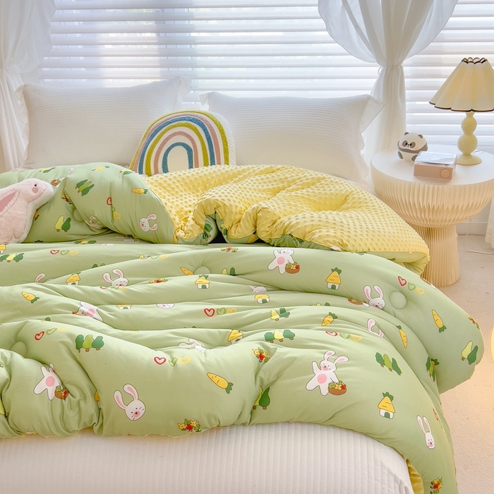 91家纺网 家纺一手货源 找家纺 米菲2023新款A类针织棉豆豆被冬被春秋被被芯被子 欢乐兔