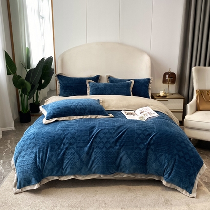 丝印良品 2023唯爱雕花A版260克牛奶绒四件套-实拍款 唯爱-宝蓝