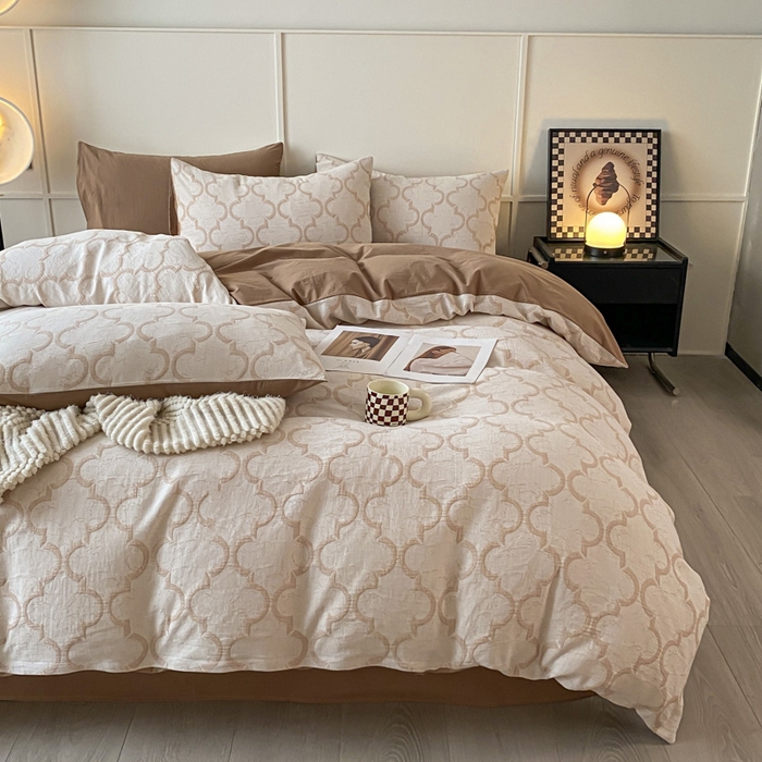 91家纺网 家纺一手货源 找家纺 ab家纺 2023新款沐云提花套件 沐云咖