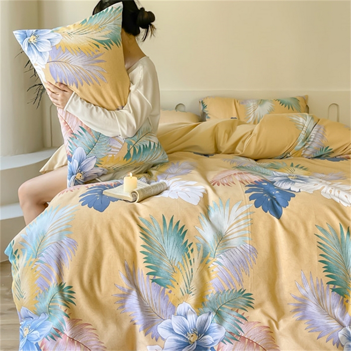 91家纺网 家纺一手货源 找家纺 棉乐町家居 2025新款全棉长绒棉磨毛四件套 春山居