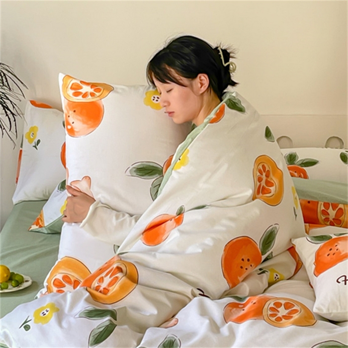 91家纺网 家纺一手货源 找家纺 棉乐町家居 2025新款全棉长绒棉磨毛四件套 柿柿如意