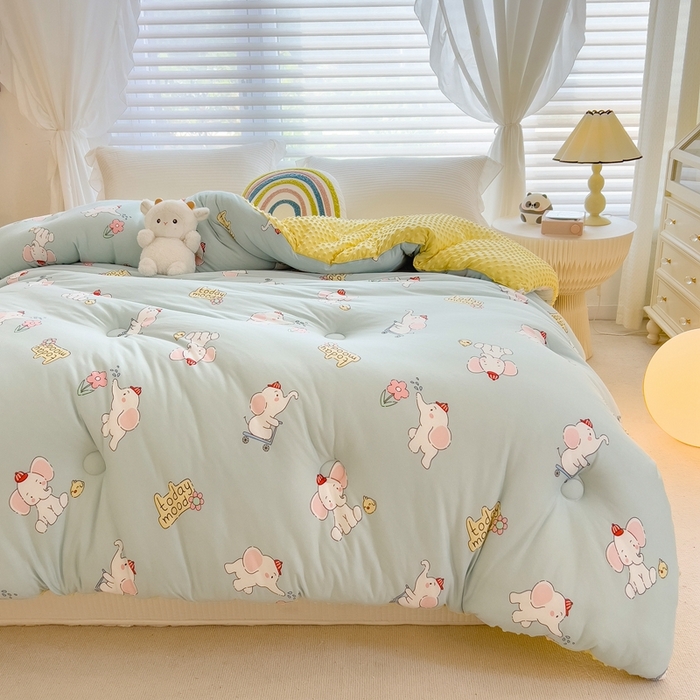 91家纺网 家纺一手货源 找家纺 米菲2023新款A类针织棉豆豆被冬被春秋被被芯被子 小象菲菲