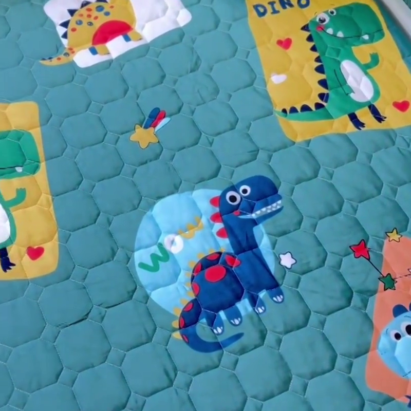 91家纺网 家纺一手货源 找家纺 小虾米 2023新款全棉卡通上下床夹棉系列床笠 恐龙家族绿