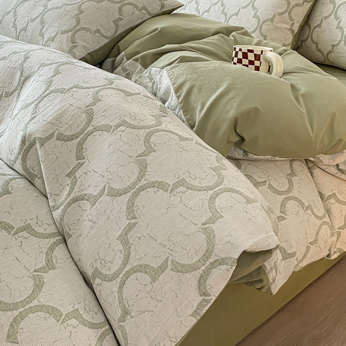 91家纺网 家纺一手货源 找家纺 ab家纺 2023新款沐云提花套件 沐云绿