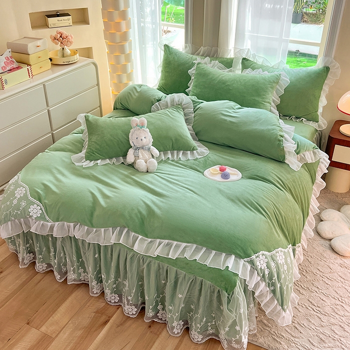 91家纺网 家纺一手货源 找家纺 唐人居 2025新款宝宝绒米朵系列-床裙 米朵-果绿