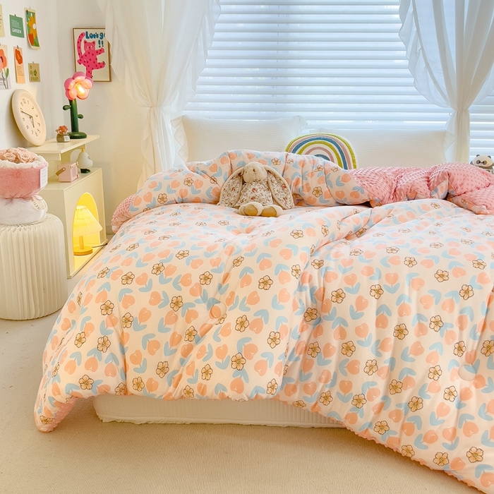 91家纺网 家纺一手货源 找家纺 米菲2023新款A类针织棉豆豆被冬被春秋被被芯被子 花颜