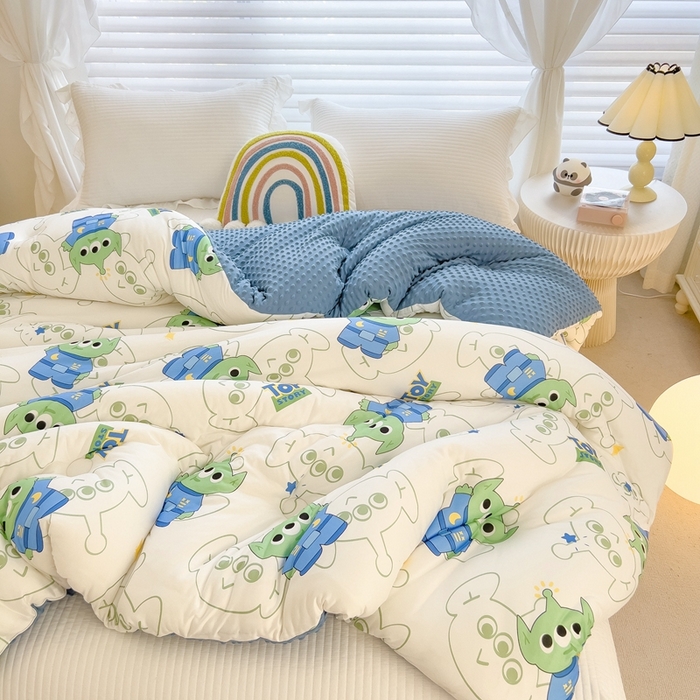 91家纺网 家纺一手货源 找家纺 米菲2023新款A类针织棉豆豆被冬被春秋被被芯被子 0三眼怪